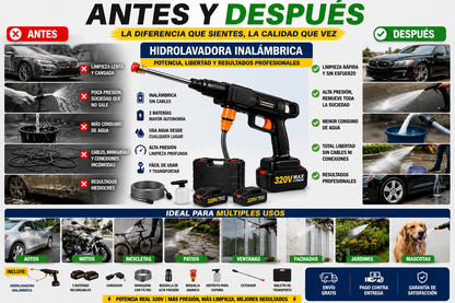 🚿 Hidrolavadora Inalámbrica de Alta Presión + 2 Baterías Recargables